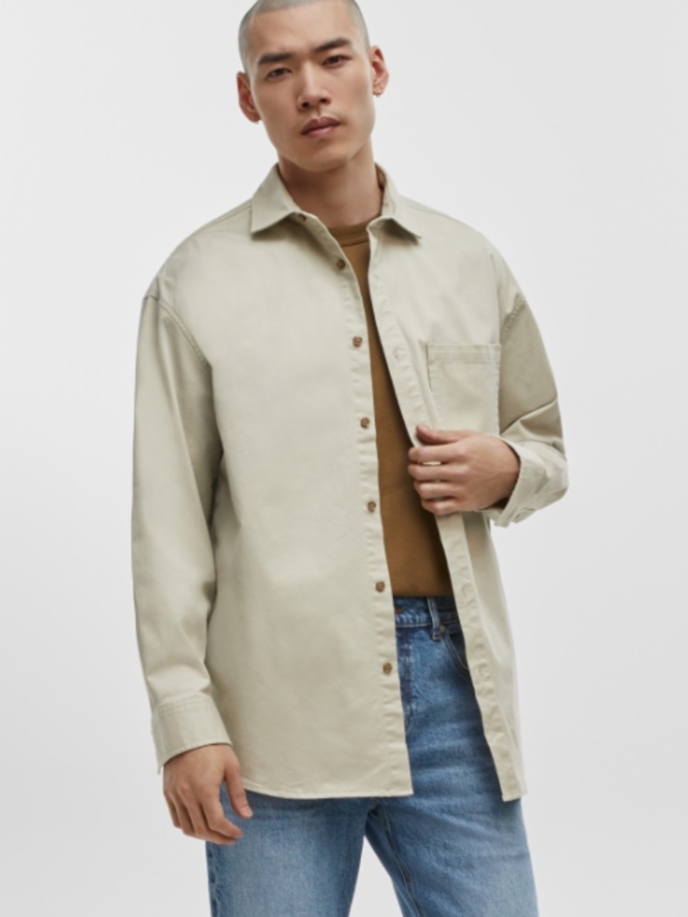 Mode of One Men's Relaxed-Fit Button-Down Twill Shirt, SIZE L NWT